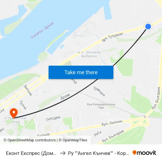 Еконт Експрес (Домостроене Ад) / Econt Express (Domostroene Ad) to Ру ""Ангел Кънчев"" - Корпус 3: Материалознание И Технология На Материалите map