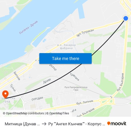 Митница (Дунав Мост) to Ру ""Ангел Кънчев"" - Корпус 3: Материалознание И Технология На Материалите map