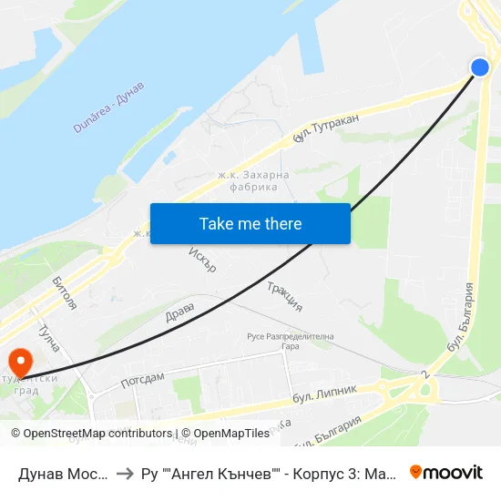 Дунав Мост / Danube Bridge to Ру ""Ангел Кънчев"" - Корпус 3: Материалознание И Технология На Материалите map