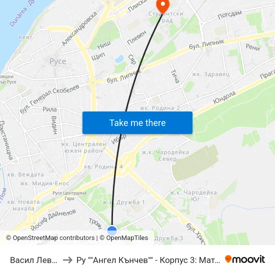 Васил Левски / Vasil Levski to Ру ""Ангел Кънчев"" - Корпус 3: Материалознание И Технология На Материалите map