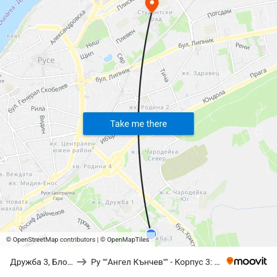 Дружба 3, Блок №10 / Druzhba 3, Bl. 10 to Ру ""Ангел Кънчев"" - Корпус 3: Материалознание И Технология На Материалите map