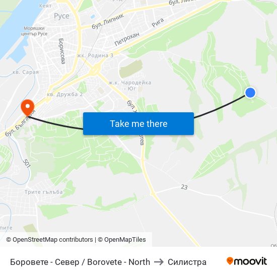 Боровете - Север / Borovete - North to Силистра map