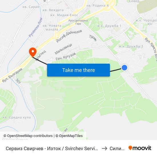 Сервиз Свирчев - Изток / Svirchev Service Station - East to Силистра map