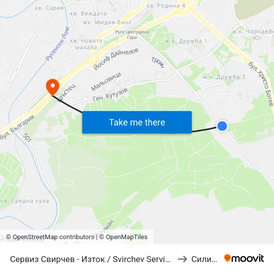 Сервиз Свирчев - Изток / Svirchev Service Station - East to Силистра map