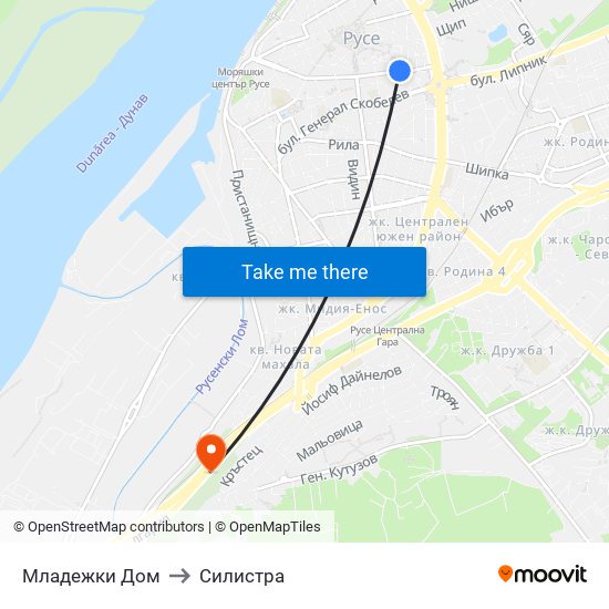 Младежки Дом to Силистра map