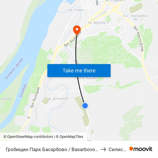 Гробищен Парк Басарбово to Силистра map