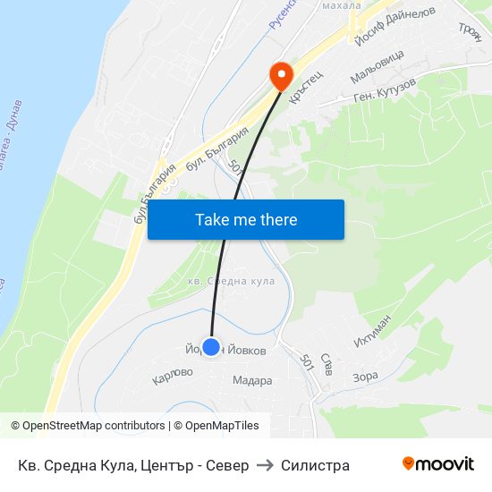 Кв. Средна Кула, Център - Север to Силистра map