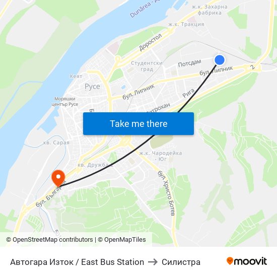 Автогара Изток / East Bus Station to Силистра map