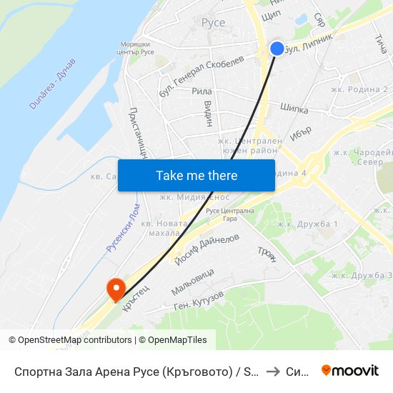 Спортна Зала Арена Русе (Кръговото) to Силистра map