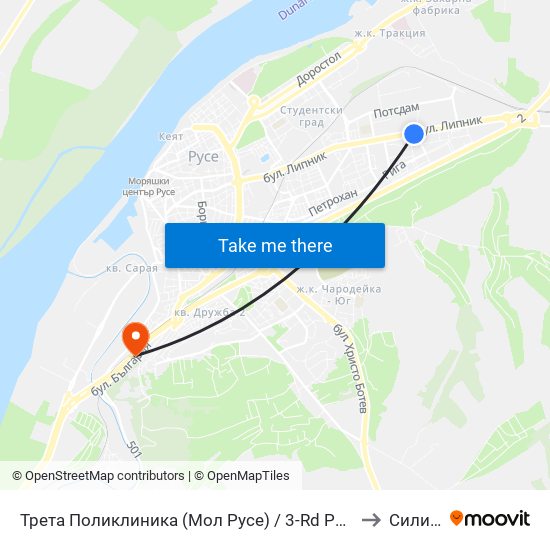 Трета Поликлиника (Мол Русе) / 3-Rd Polyclinic (Mall Of Ruse) to Силистра map