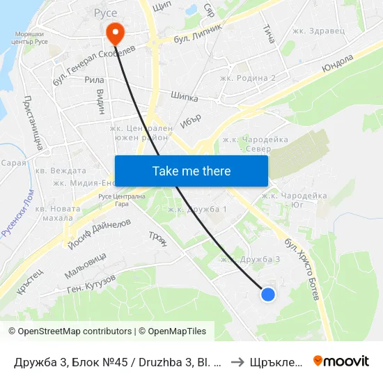 Дружба 3, Блок №45 / Druzhba 3, Bl. 45 to Щръклево map