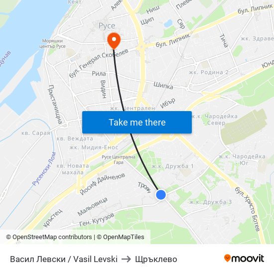 Васил Левски / Vasil Levski to Щръклево map