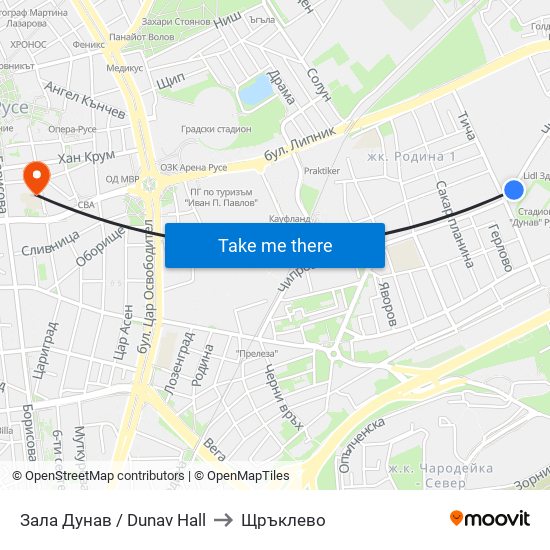 Зала Дунав / Dunav Hall to Щръклево map