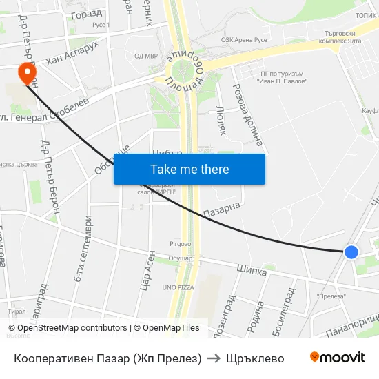 Кооперативен Пазар (Жп Прелез) / Cooperative Market (Railway Crossing) to Щръклево map
