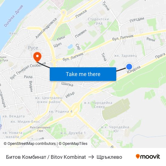 Битов Комбинат / Bitov Kombinat to Щръклево map