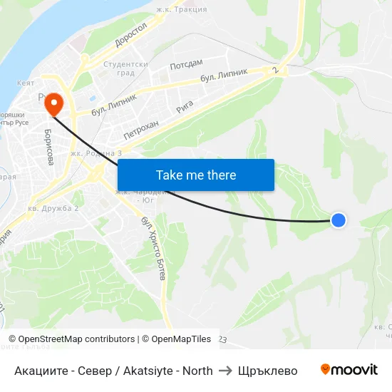 Акациите - Север / Akatsiyte - North to Щръклево map