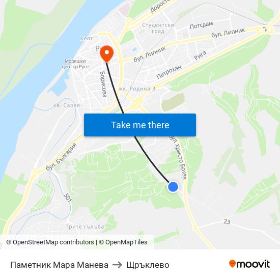 Паметник Мара Манева to Щръклево map