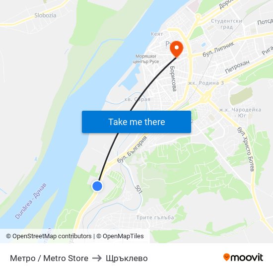 Метро / Metro Store to Щръклево map