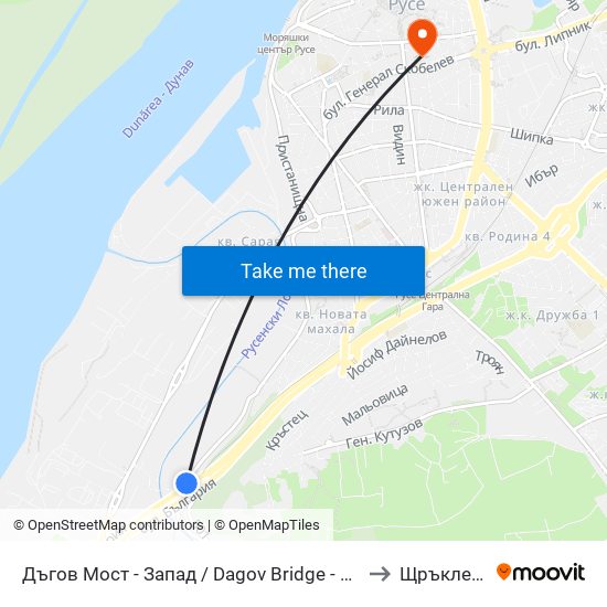 Дъгов Мост - Запад / Dagov Bridge - West to Щръклево map