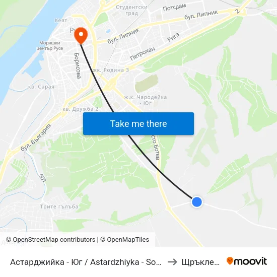 Астарджийка - Юг / Astardzhiyka - South to Щръклево map
