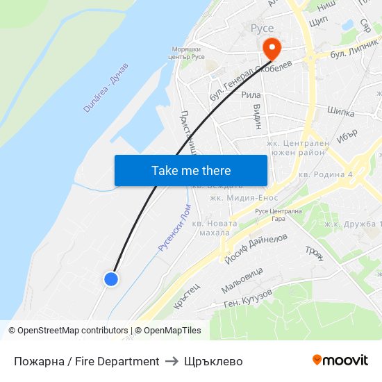 Пожарна / Fire Department to Щръклево map