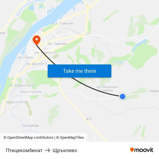 Птицекомбинат to Щръклево map