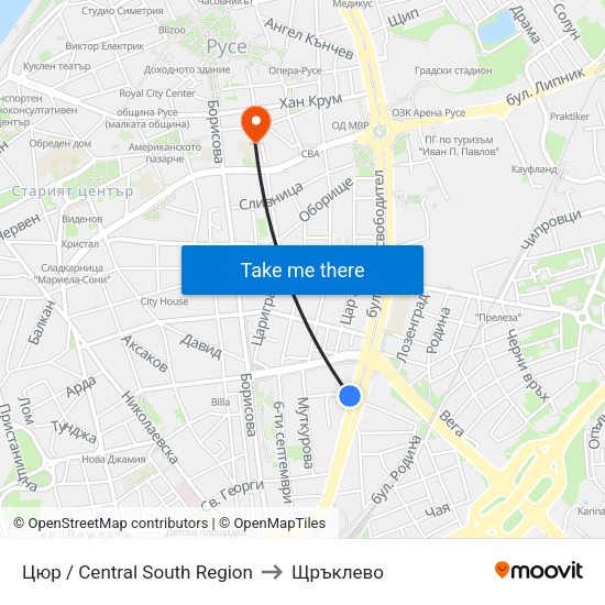 Цюр / Central South Region to Щръклево map