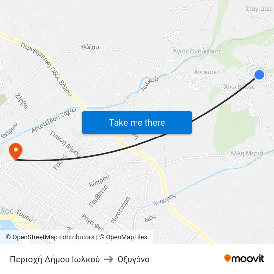 Περιοχή Δήμου Ιωλκού to Οξυγόνο map