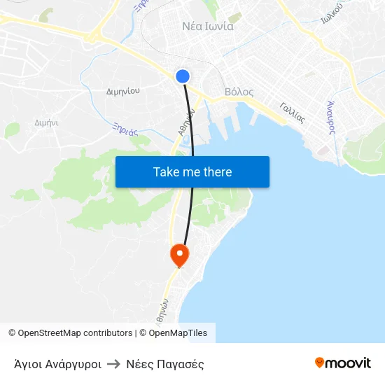 Άγιοι Ανάργυροι to Νέες Παγασές map