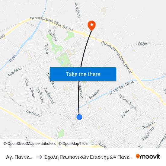 Αγ. Παντελεήμονα to Σχολή Γεωπονικών Επιστημών Πανεπιστημίου Θεσσαλίας map