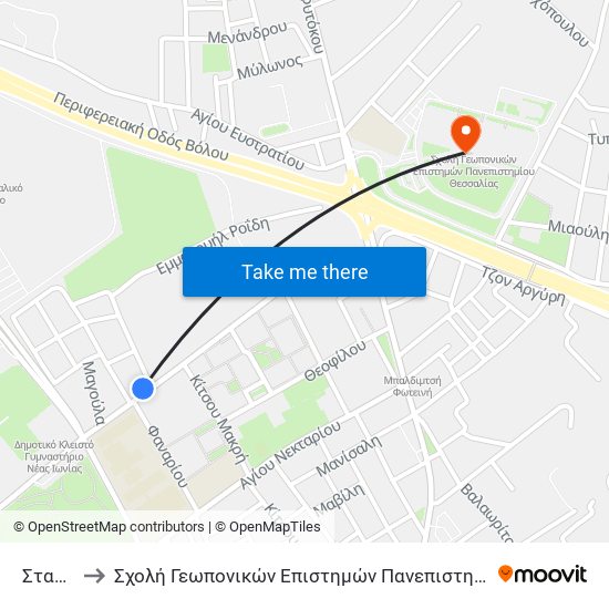 Σταδίου to Σχολή Γεωπονικών Επιστημών Πανεπιστημίου Θεσσαλίας map