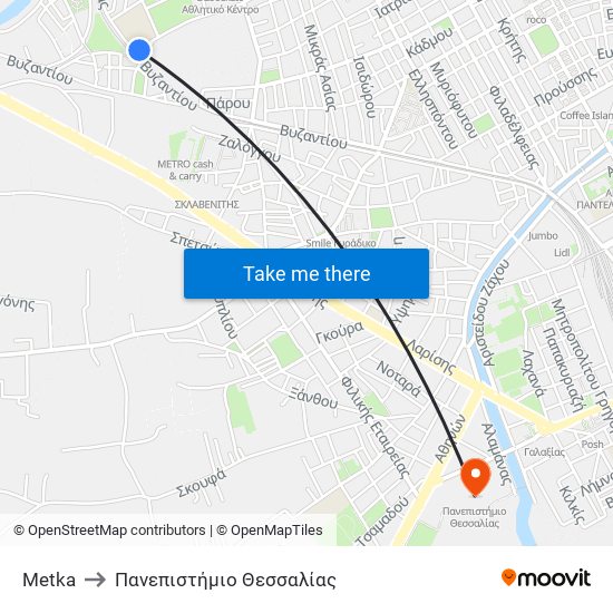 Metka to Πανεπιστήμιο Θεσσαλίας map
