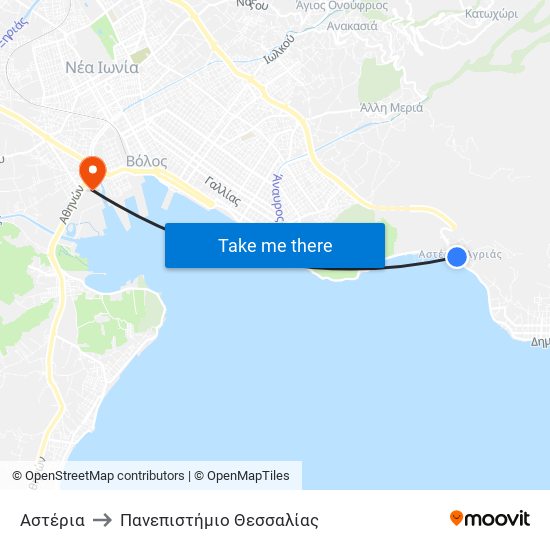 Αστέρια to Πανεπιστήμιο Θεσσαλίας map