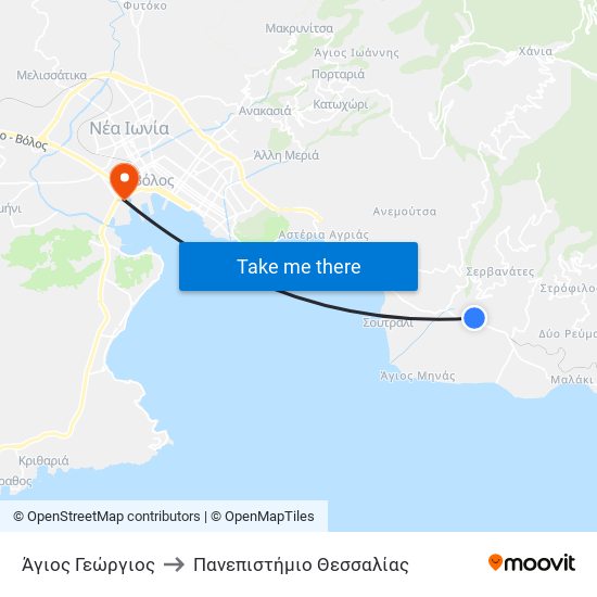 Άγιος Γεώργιος to Πανεπιστήμιο Θεσσαλίας map