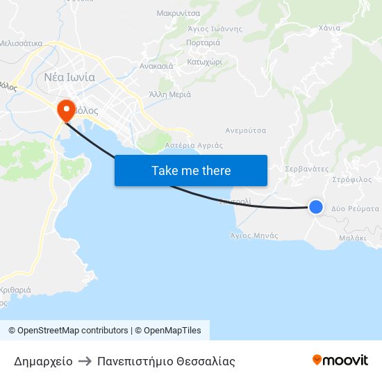 Δημαρχείο to Πανεπιστήμιο Θεσσαλίας map