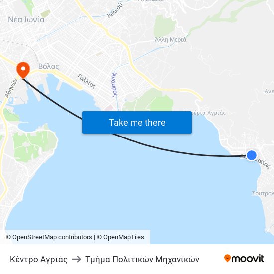 Κέντρο Αγριάς to Τμήμα Πολιτικών Μηχανικών map