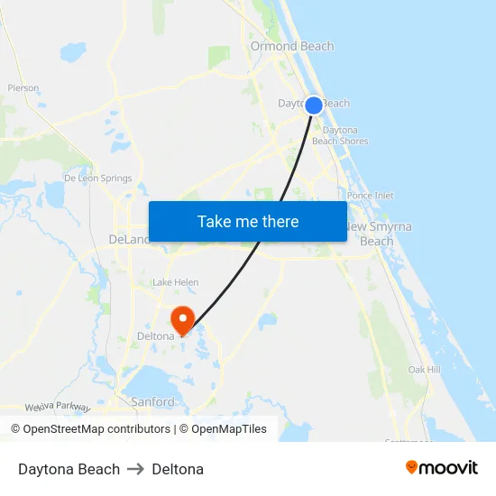 Daytona Beach to Deltona map