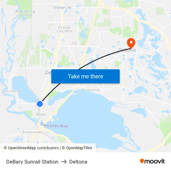 DeBary Sunrail Station to Deltona map