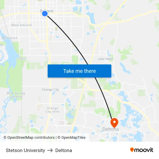 Stetson University to Deltona map