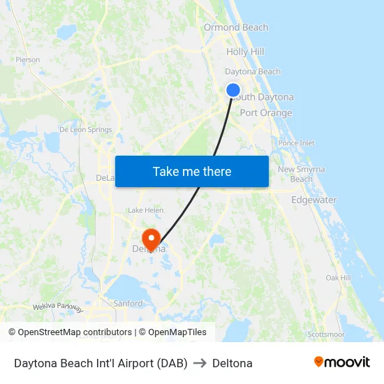 Daytona Beach Int'l Airport (DAB) to Deltona map