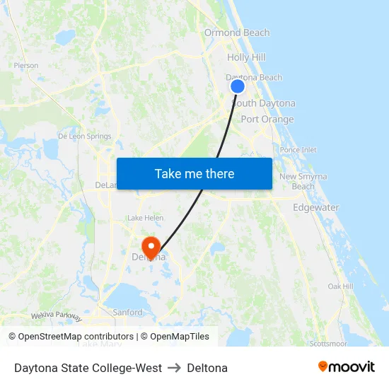 Daytona State College-West to Deltona map