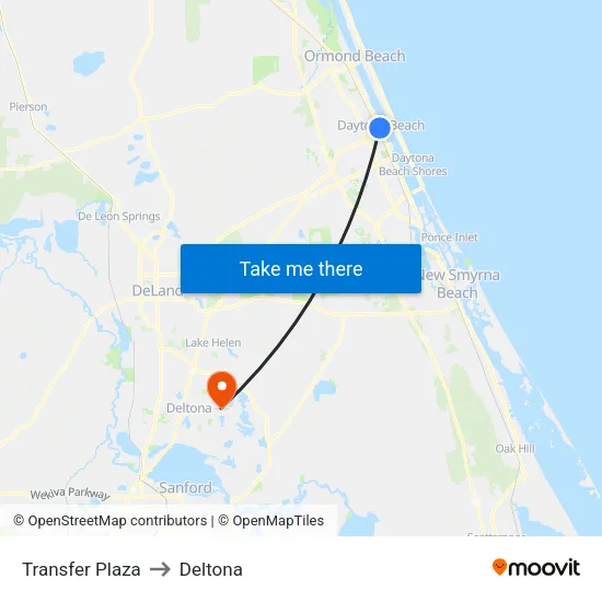 Transfer Plaza to Deltona map