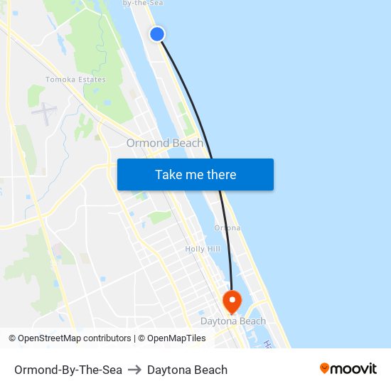 Ormond-By-The-Sea to Daytona Beach map