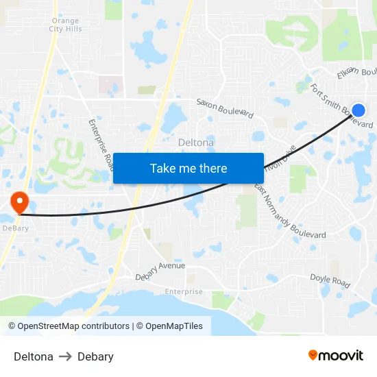Deltona to Debary map
