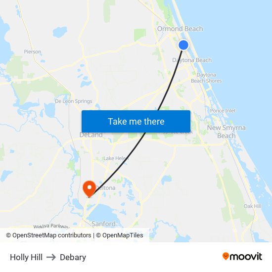 Holly Hill to Debary map