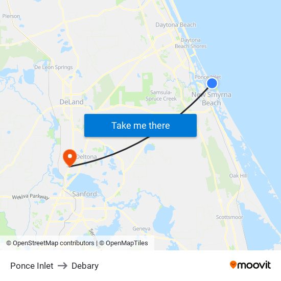 Ponce Inlet to Debary map
