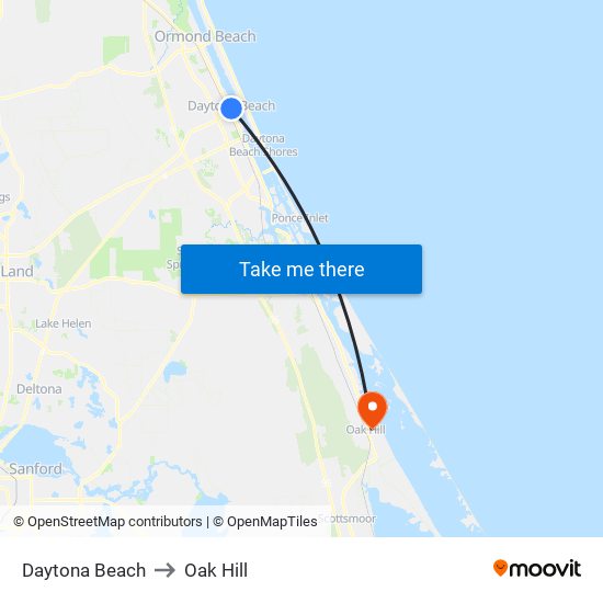 Daytona Beach to Oak Hill map