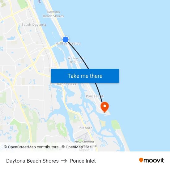 Daytona Beach Shores to Ponce Inlet map
