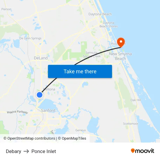 Debary to Ponce Inlet map