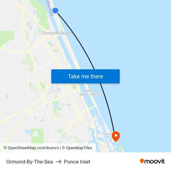 Ormond-By-The-Sea to Ponce Inlet map